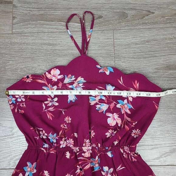 𝅺monteau Burgundy Floral Scalloped Neck Halter Dress Small - Picture 14 of 16
